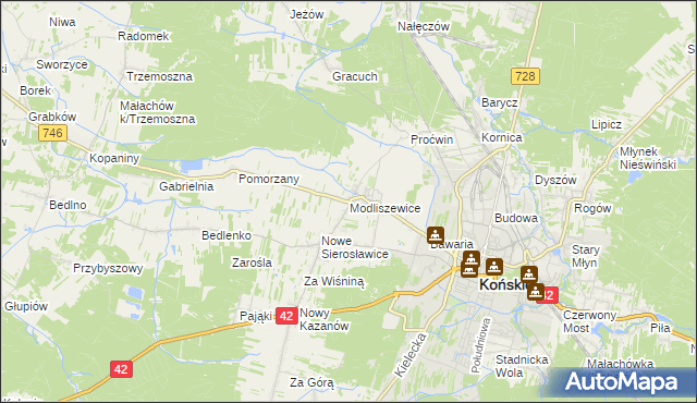 mapa Modliszewice, Modliszewice na mapie Targeo