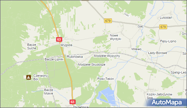 mapa Modzele-Wypychy, Modzele-Wypychy na mapie Targeo