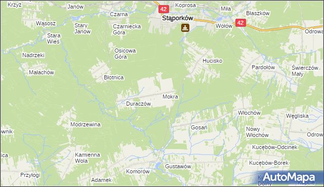 mapa Mokra gmina Stąporków, Mokra gmina Stąporków na mapie Targeo