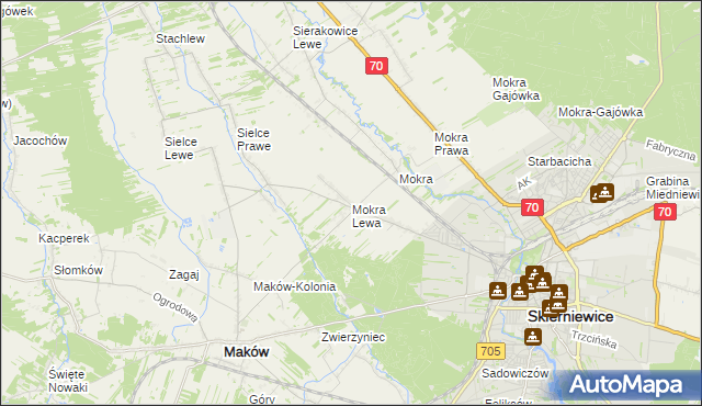 mapa Mokra Lewa, Mokra Lewa na mapie Targeo