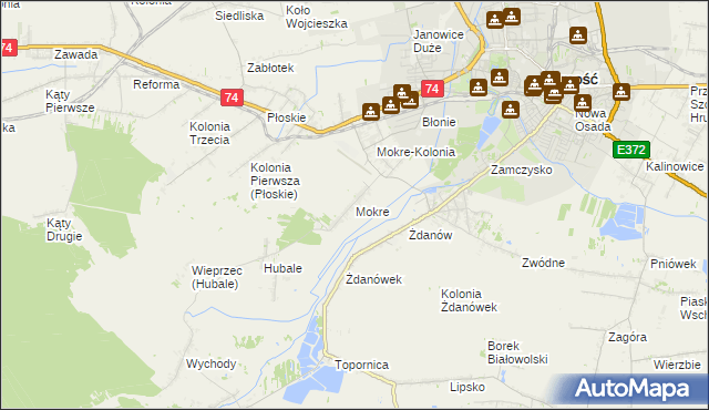 mapa Mokre gmina Zamość, Mokre gmina Zamość na mapie Targeo