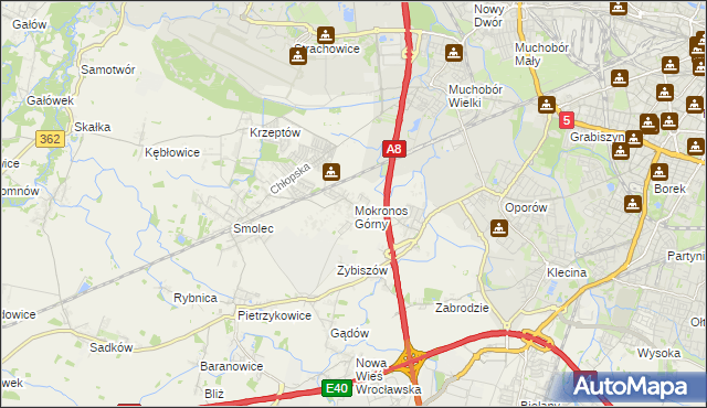 mapa Mokronos Górny, Mokronos Górny na mapie Targeo