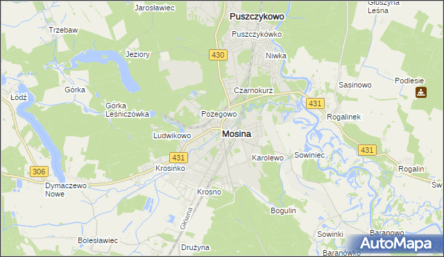 mapa Mosina powiat poznański, Mosina powiat poznański na mapie Targeo