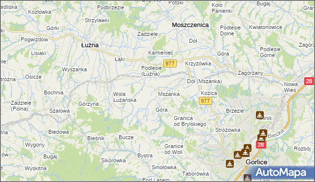 mapa Mszanka gmina Łużna, Mszanka gmina Łużna na mapie Targeo