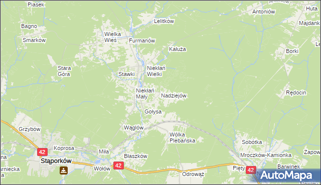 mapa Nadziejów gmina Stąporków, Nadziejów gmina Stąporków na mapie Targeo