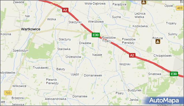 mapa Nasale gmina Wartkowice, Nasale gmina Wartkowice na mapie Targeo