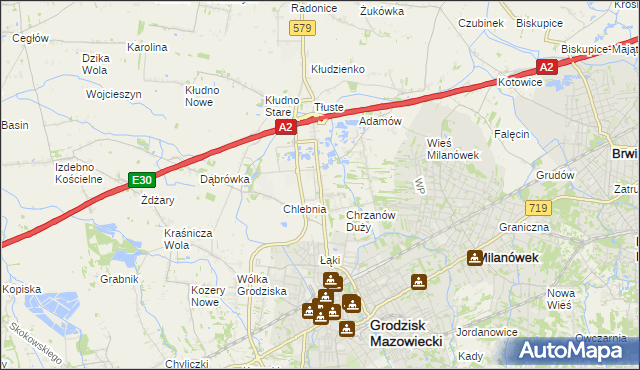 mapa Natolin gmina Grodzisk Mazowiecki, Natolin gmina Grodzisk Mazowiecki na mapie Targeo