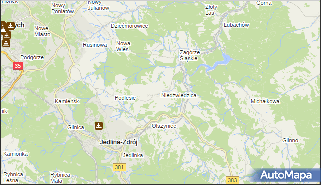 mapa Niedźwiedzica gmina Walim, Niedźwiedzica gmina Walim na mapie Targeo