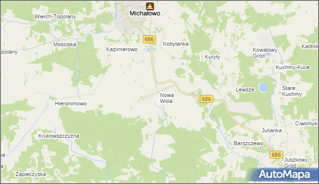 mapa Nowa Wola gmina Michałowo, Nowa Wola gmina Michałowo na mapie Targeo