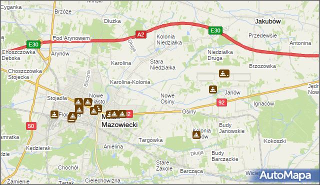 mapa Nowe Osiny, Nowe Osiny na mapie Targeo