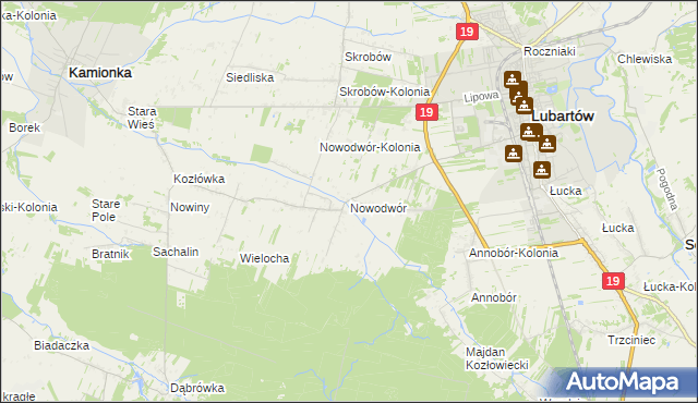 mapa Nowodwór gmina Lubartów, Nowodwór gmina Lubartów na mapie Targeo
