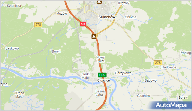 mapa Nowy Świat gmina Sulechów, Nowy Świat gmina Sulechów na mapie Targeo