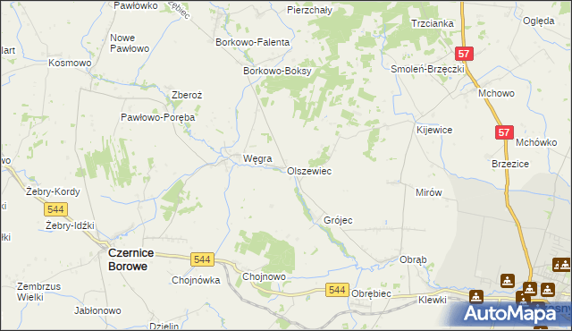 mapa Olszewiec gmina Czernice Borowe, Olszewiec gmina Czernice Borowe na mapie Targeo