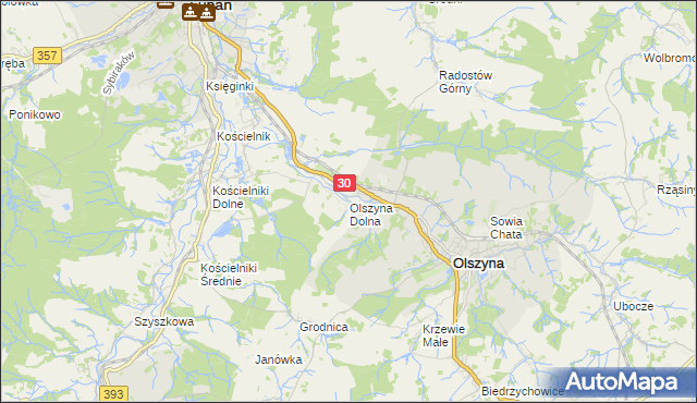 mapa Olszyna Dolna, Olszyna Dolna na mapie Targeo