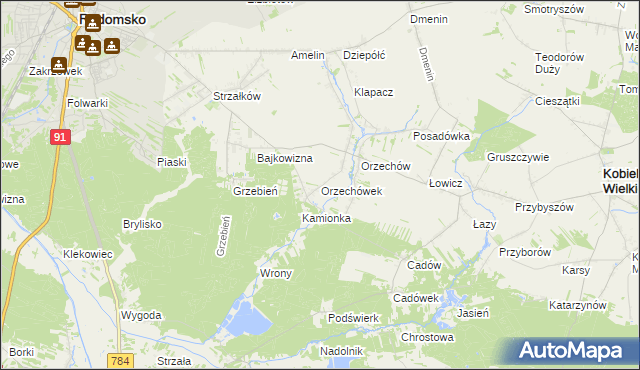 mapa Orzechówek gmina Kobiele Wielkie, Orzechówek gmina Kobiele Wielkie na mapie Targeo
