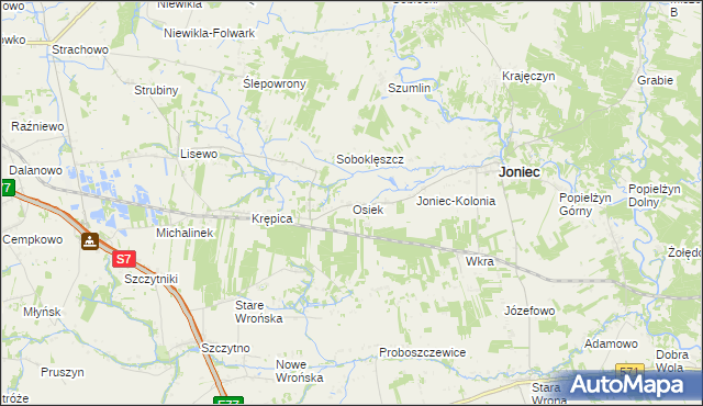 mapa Osiek gmina Joniec, Osiek gmina Joniec na mapie Targeo