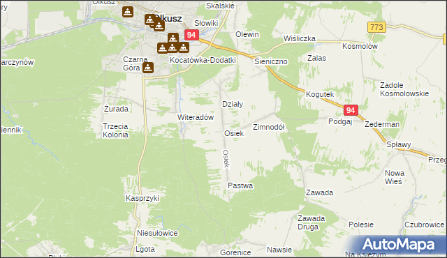 mapa Osiek gmina Olkusz, Osiek gmina Olkusz na mapie Targeo