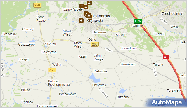 mapa Ośno Drugie, Ośno Drugie na mapie Targeo
