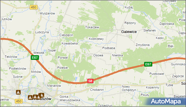 mapa Osowa gmina Galewice, Osowa gmina Galewice na mapie Targeo