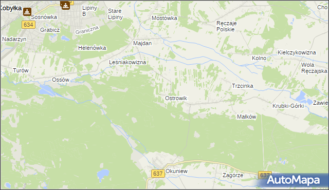 mapa Ostrowik gmina Poświętne, Ostrowik gmina Poświętne na mapie Targeo