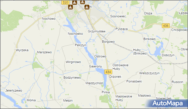 mapa Ostrowo gmina Śrem, Ostrowo gmina Śrem na mapie Targeo