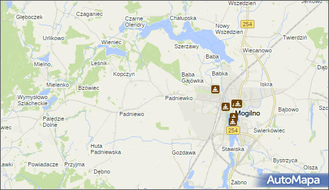 mapa Padniewko, Padniewko na mapie Targeo