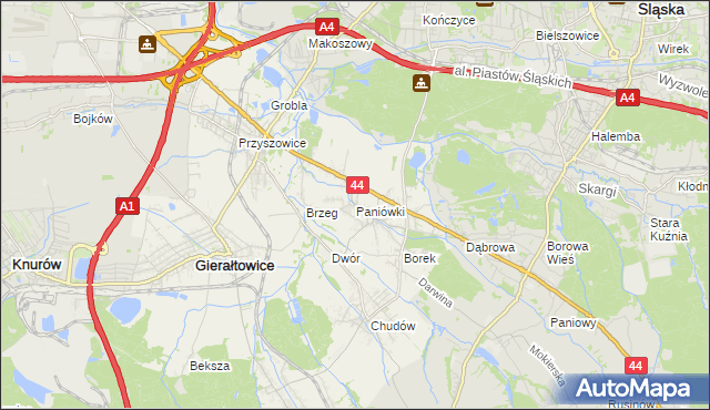 mapa Paniówki, Paniówki na mapie Targeo