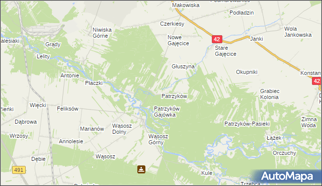 mapa Patrzyków gmina Pajęczno, Patrzyków gmina Pajęczno na mapie Targeo