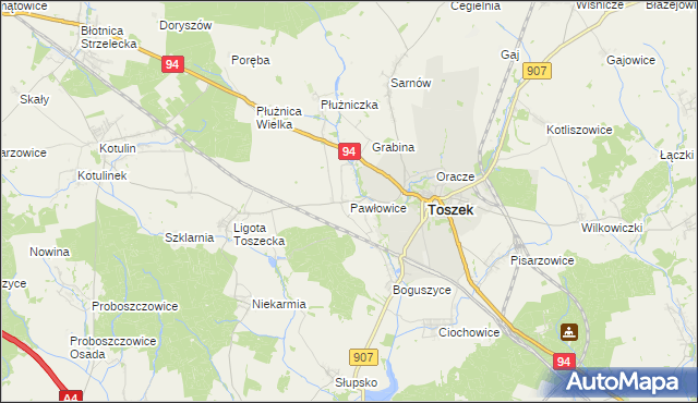 mapa Pawłowice gmina Toszek, Pawłowice gmina Toszek na mapie Targeo
