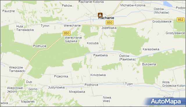 mapa Pawłówka gmina Rachanie, Pawłówka gmina Rachanie na mapie Targeo