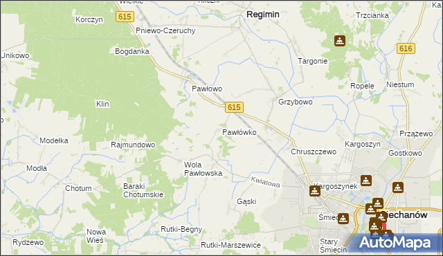 mapa Pawłówko gmina Regimin, Pawłówko gmina Regimin na mapie Targeo