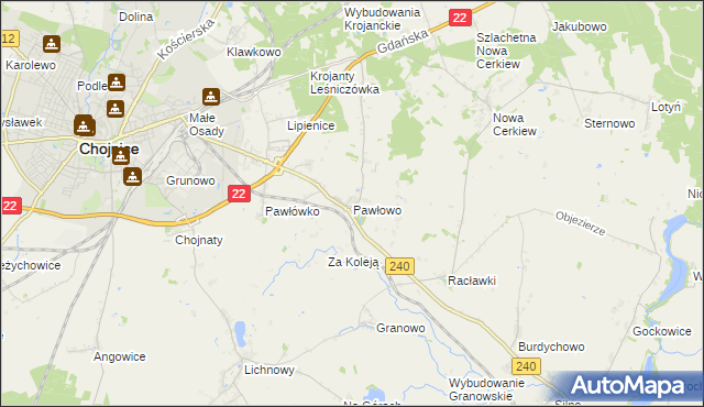 mapa Pawłowo gmina Chojnice, Pawłowo gmina Chojnice na mapie Targeo