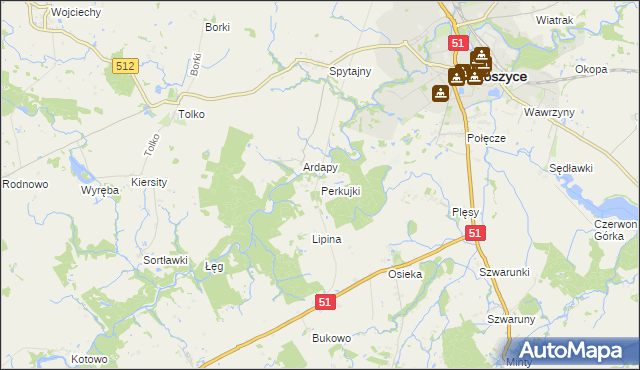 mapa Perkujki, Perkujki na mapie Targeo