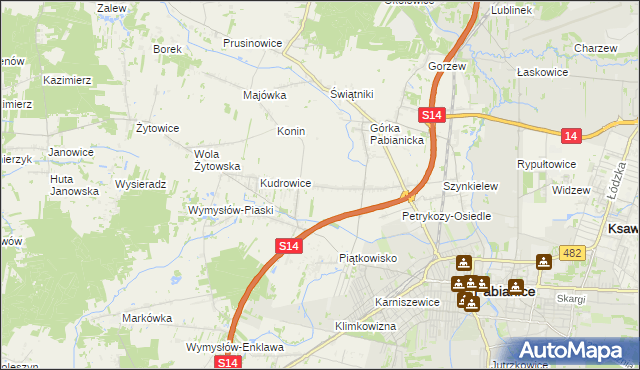 mapa Petrykozy gmina Pabianice, Petrykozy gmina Pabianice na mapie Targeo