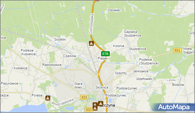 mapa Piasek gmina Pszczyna, Piasek gmina Pszczyna na mapie Targeo