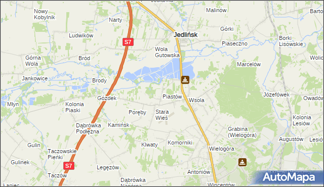 mapa Piastów gmina Jedlińsk, Piastów gmina Jedlińsk na mapie Targeo