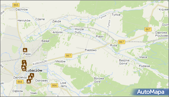 mapa Piastowo gmina Lubaczów, Piastowo gmina Lubaczów na mapie Targeo