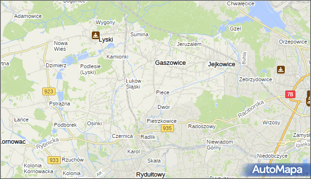 mapa Piece gmina Gaszowice, Piece gmina Gaszowice na mapie Targeo