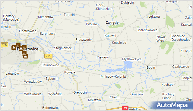 mapa Piekary gmina Proszowice, Piekary gmina Proszowice na mapie Targeo