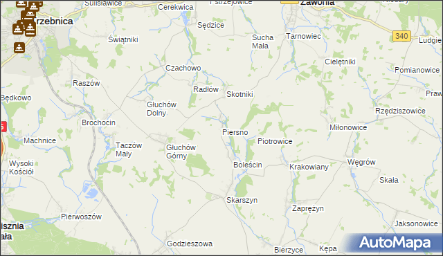 mapa Piersno gmina Trzebnica, Piersno gmina Trzebnica na mapie Targeo
