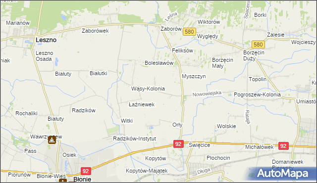 mapa Pilaszków gmina Ożarów Mazowiecki, Pilaszków gmina Ożarów Mazowiecki na mapie Targeo