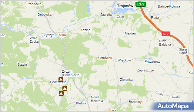 mapa Piotrówek gmina Trojanów, Piotrówek gmina Trojanów na mapie Targeo