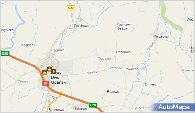 mapa Piotrowo gmina Nowy Dwór Gdański, Piotrowo gmina Nowy Dwór Gdański na mapie Targeo