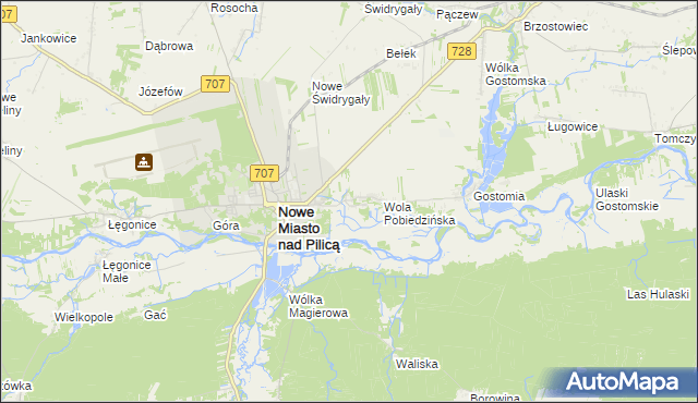 mapa Pobiedna gmina Nowe Miasto nad Pilicą, Pobiedna gmina Nowe Miasto nad Pilicą na mapie Targeo