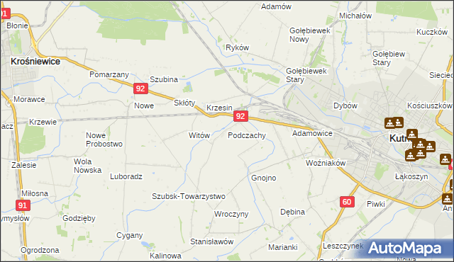 mapa Podczachy gmina Kutno, Podczachy gmina Kutno na mapie Targeo