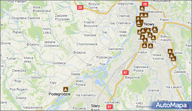 mapa Podrzecze gmina Podegrodzie, Podrzecze gmina Podegrodzie na mapie Targeo