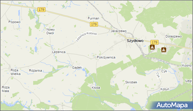 mapa Pokrzywnica gmina Szydłowo, Pokrzywnica gmina Szydłowo na mapie Targeo