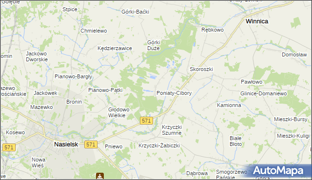 mapa Poniaty-Cibory, Poniaty-Cibory na mapie Targeo