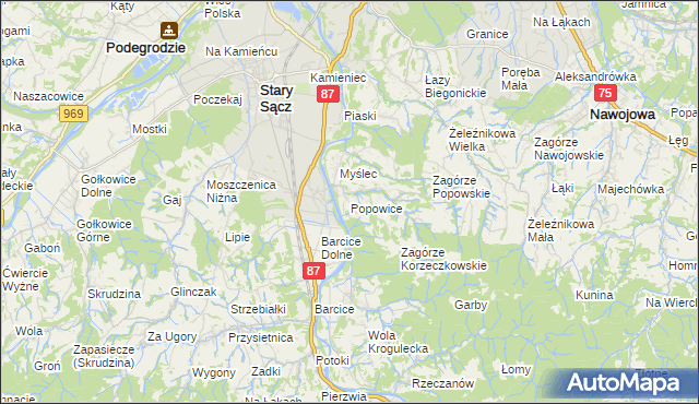 mapa Popowice gmina Stary Sącz, Popowice gmina Stary Sącz na mapie Targeo