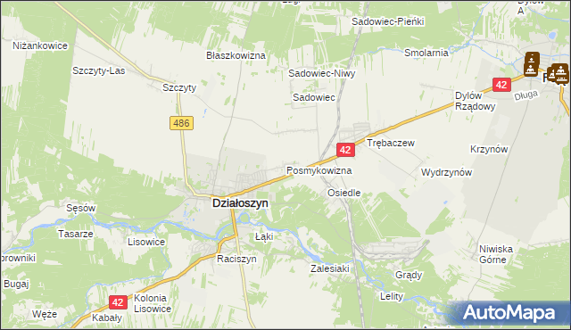 mapa Posmykowizna gmina Działoszyn, Posmykowizna gmina Działoszyn na mapie Targeo